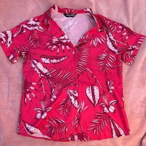 SHEIN Red Tropical Print Button Down Shirt